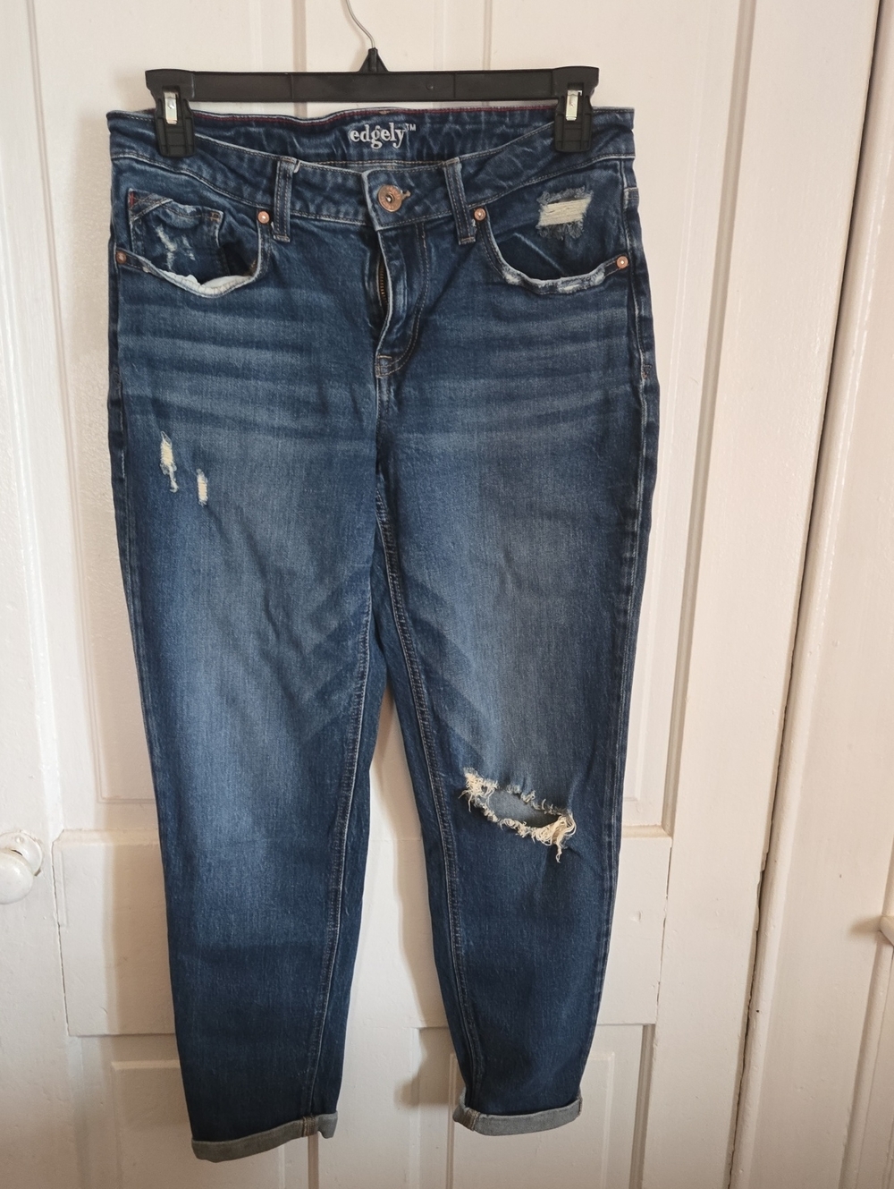 Edgely Distressed Dark Blue Boyfriend Jeans